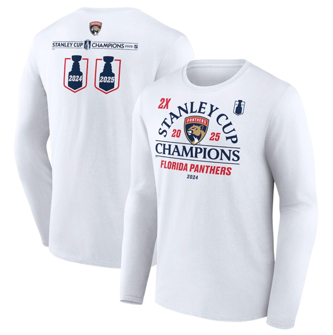 Men's White Florida Panthers Two-Time Stanley Cup Champions Top Line Long Sleeve T-Shirt